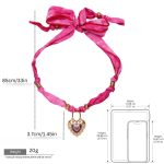 Vintage Inspired Pink Fabric Choker - Ornate Gold Heart Padlock Statement Necklace - Adjustable Silk Tie Choker Jewelry - Image 3