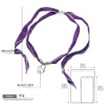 djustable Purple Ribbon Choker for Women - Silver Heart Lock & Key Style Pendant - Versatile Fabric Tie Necklace - Image 2