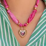 Vintage Inspired Pink Fabric Choker - Ornate Gold Heart Padlock Statement Necklace - Adjustable Silk Tie Choker Jewelry - Image 4