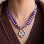 djustable Purple Ribbon Choker for Women - Silver Heart Lock & Key Style Pendant - Versatile Fabric Tie Necklace - Image 3