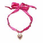 Vintage Inspired Pink Fabric Choker - Ornate Gold Heart Padlock Statement Necklace - Adjustable Silk Tie Choker Jewelry