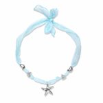 Mermaidcore Starfish Ribbon Choker - Coastal Blue Silk Feel Wrap Necklace - Summer Beach Aesthetic Jewelry for Women