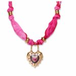 Vintage Inspired Pink Fabric Choker - Ornate Gold Heart Padlock Statement Necklace - Adjustable Silk Tie Choker Jewelry - Image 5