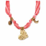 Vintage Hammered Heart Tie Choker - Pink & Peach Gradient Ribbon Necklace - Handcrafted Textured Charm Jewelry - Image 3