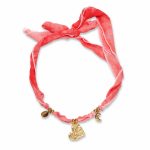 Vintage Hammered Heart Tie Choker - Pink & Peach Gradient Ribbon Necklace - Handcrafted Textured Charm Jewelry - Image 2