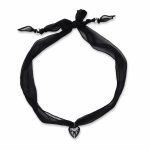 Adjustable Sheer Black Fabric Choker - Large Gothic Heart Pendant with Cross - Versatile Tie Necklace for Concerts & Parties - Image 2