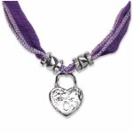 djustable Purple Ribbon Choker for Women - Silver Heart Lock & Key Style Pendant - Versatile Fabric Tie Necklace - Image 4
