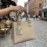 retro print card holder bag charm