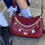 blue butterfly pearl chain bag charm